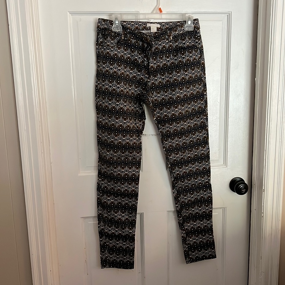 H&M Blue and Gold stretchy pants, 10, stretchy material